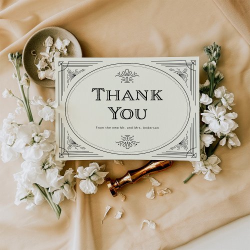 Modern Deco  Elegant Black and Ivory Wedding Thank You Card