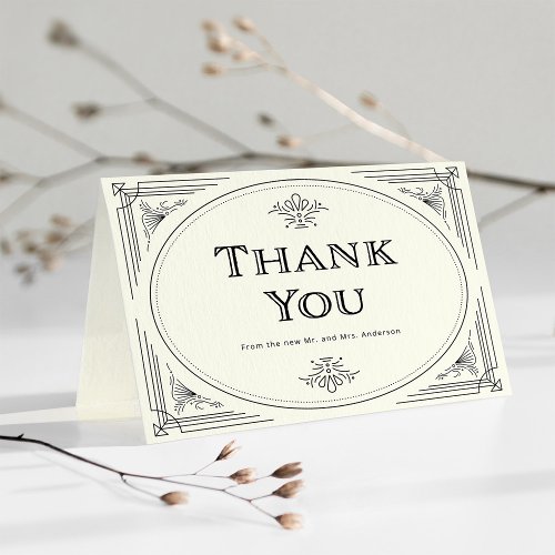 Modern Deco  Elegant Black and Ivory Wedding Thank You Card