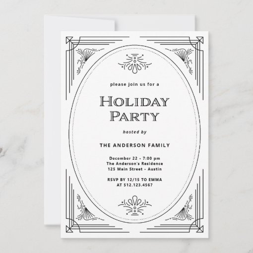 Modern Deco Elegant Black and White Holiday Party Invitation Zazzle