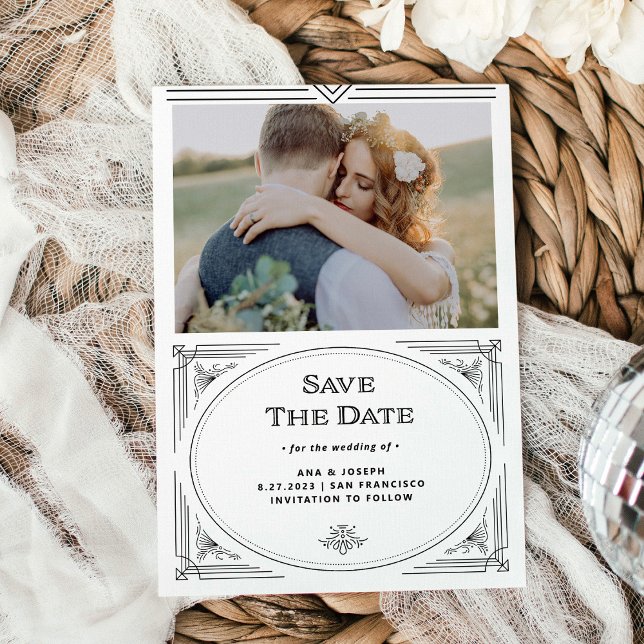Modern Deco | Elegant Black and White Photo Save The Date (Creator Uploaded)