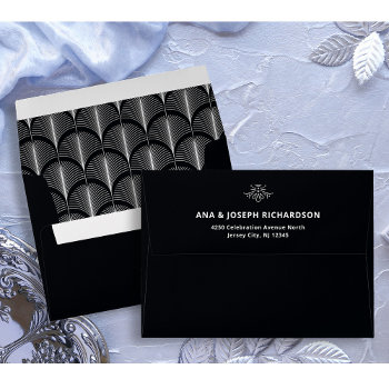 Modern Deco | Elegant Black And White Wedding Envelope by Customize_My_Wedding at Zazzle