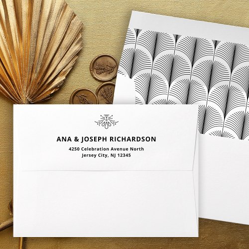 Modern Deco  Elegant Black and White Wedding Envelope