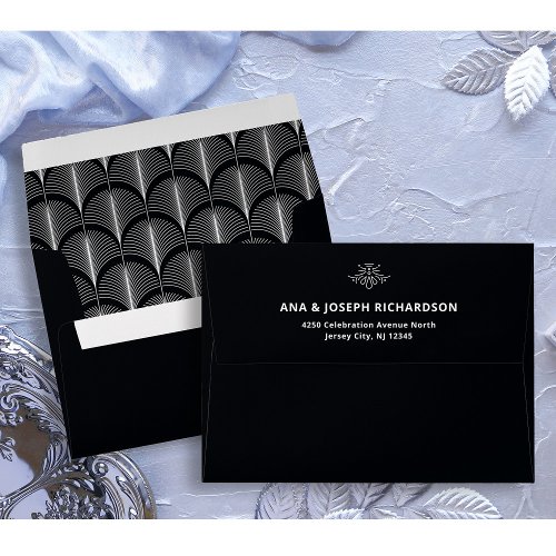 Modern Deco  Elegant Black and White Wedding Envelope