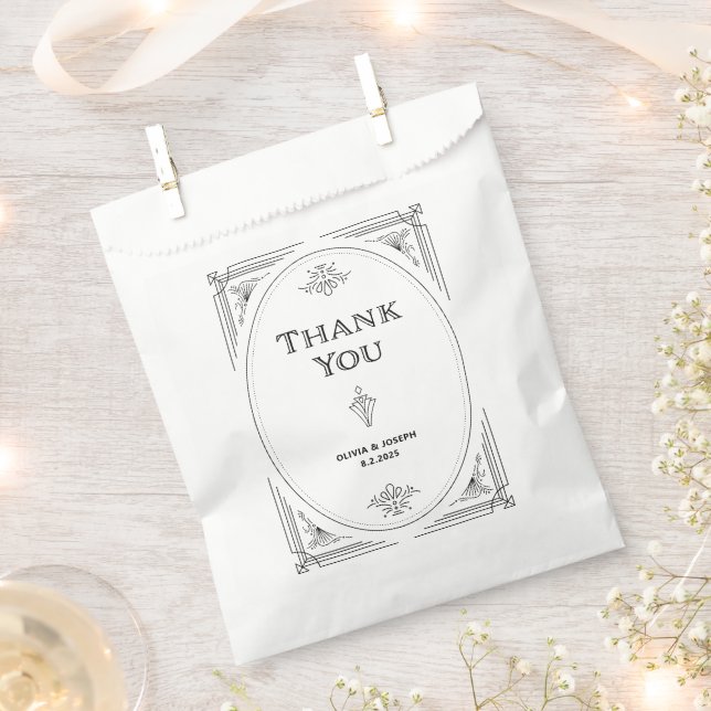 Modern Deco | Elegant Black and White Wedding Favor Bag (Clipped)