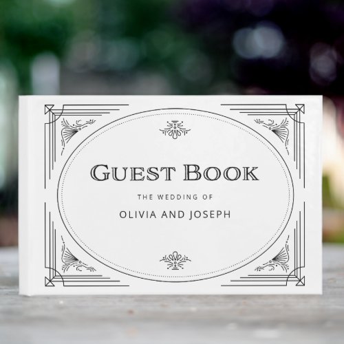 Modern Deco  Elegant Black and White Wedding Guest Book