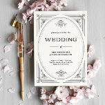 Modern Deco | Elegant Black and White Wedding Invitation<br><div class="desc">These glamorous black and white wedding invitations feature a modern spin on classic art deco. An ornate,  black geometric frame and ornamentation decorate an elegant white background for a dramatic,  vintage wedding look.</div>