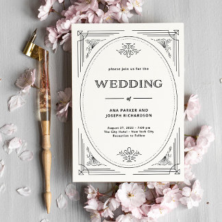 Modern Deco | Elegant Black and White Wedding Invitation