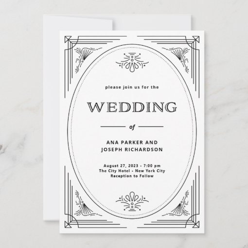 Modern Deco | Elegant Black and White Wedding Invitation | Zazzle