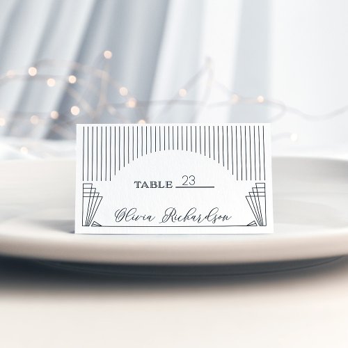 Modern Deco  Elegant Black and White Wedding Place Card