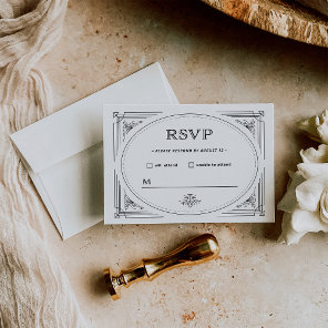 Modern Deco | Elegant Black and White Wedding RSVP Card