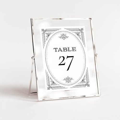 Modern Deco  Elegant Black and White Wedding Table Number