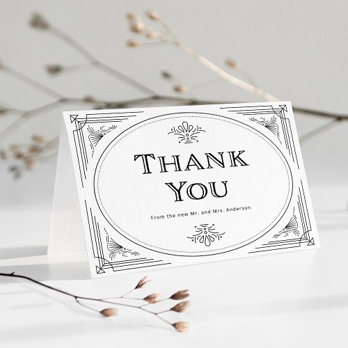 Modern Deco  Elegant Black and White Wedding Thank You Card