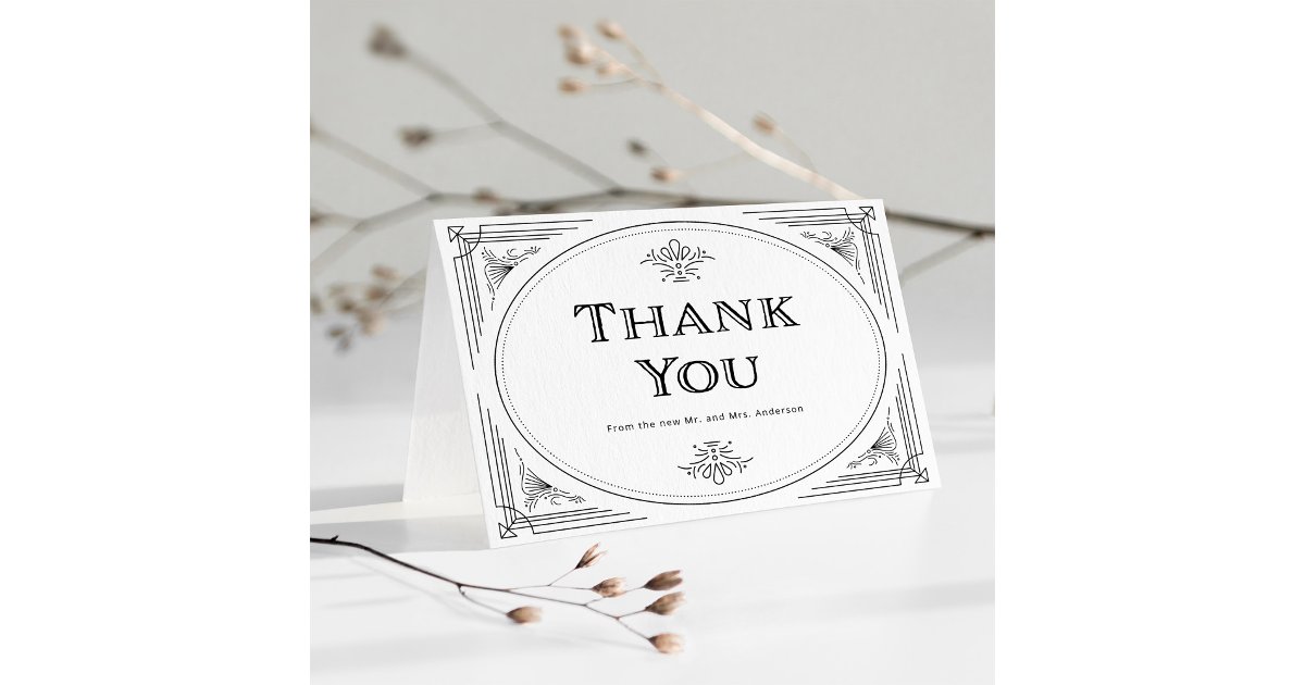 Modern Deco | Elegant Black and White Wedding Thank You Card | Zazzle