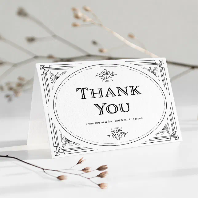 Modern Deco | Elegant Black and White Wedding Thank You Card | Zazzle