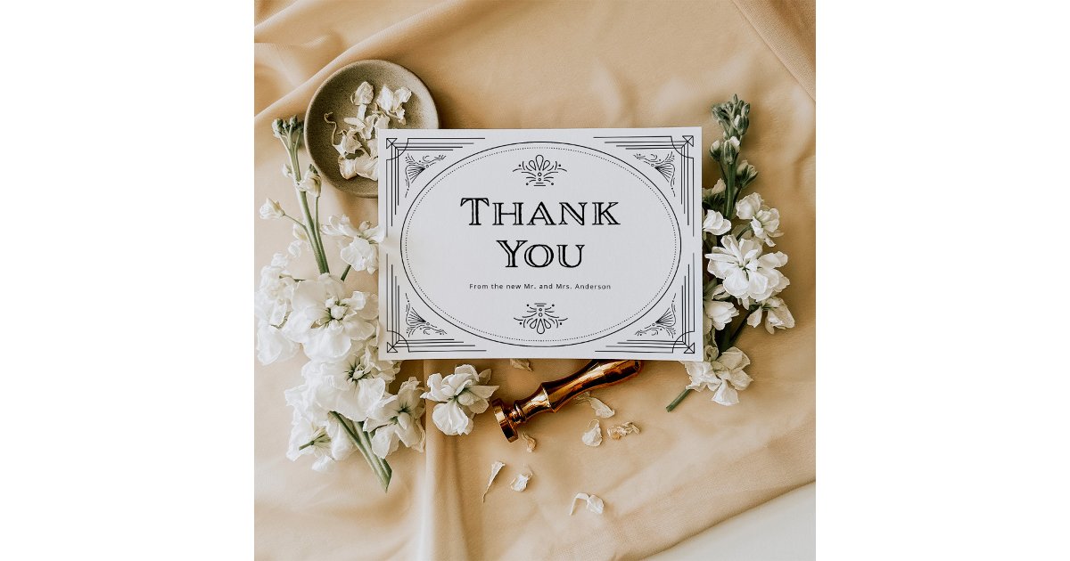 Modern Deco | Elegant Black and White Wedding Thank You Card | Zazzle