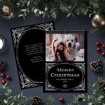 Modern Deco | Elegant Black with Photo Holiday Card<br><div class="desc">These elegant Christmas photo cards feature a modern spin on classic art deco. An ornate, white geometric frame and ornamentation decorate a black background with your favorite personal photo for a dramatic, vintage 1920's style holiday look. Classic typography says "Merry Christmas." There is room for your personal message on the...</div>