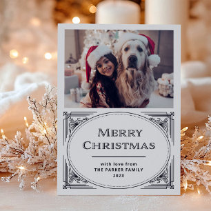 Modern Deco Elegant Christmas Photo Letterpress Photo Cards
