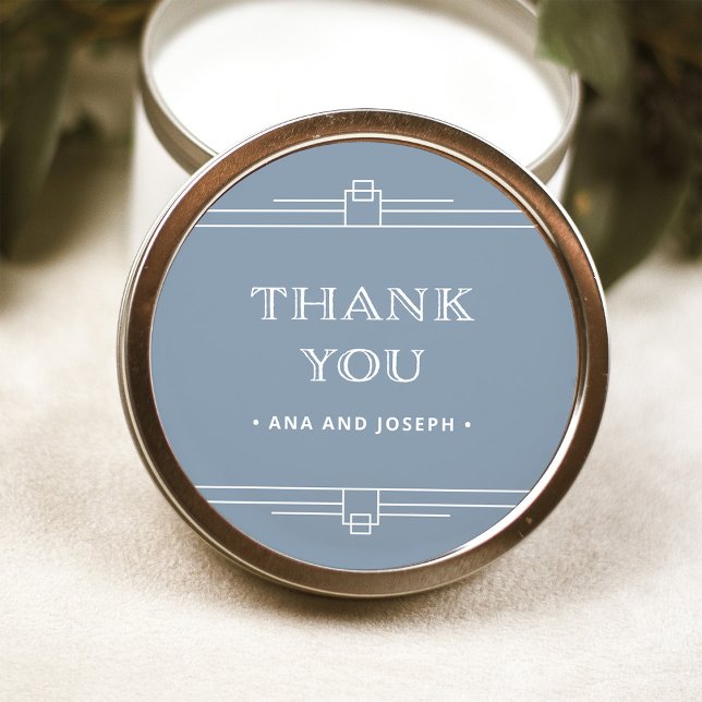 Modern Deco | Elegant Dusty Blue and White Wedding Classic Round Sticker (Creator Uploaded)