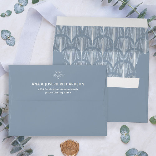 Modern Deco | Elegant Dusty Blue and White Wedding Envelope