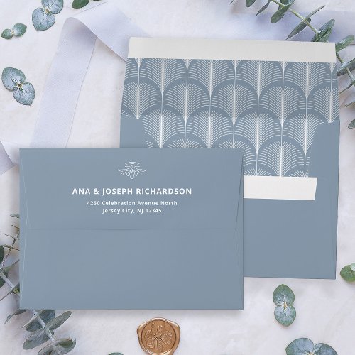 Modern Deco  Elegant Dusty Blue and White Wedding Envelope