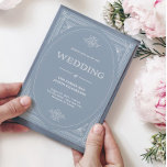 Modern Deco | Elegant Dusty Blue and White Wedding Invitation<br><div class="desc">These glamorous wedding invitations feature a modern spin on classic art deco. An ornate,  white geometric frame and ornamentation decorate an elegant dusty blue background for a dramatic,  vintage wedding look.</div>