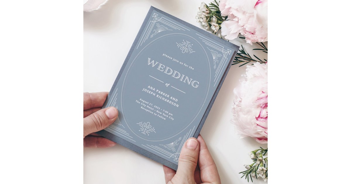 Modern Deco | Elegant Dusty Blue and White Wedding Invitation | Zazzle