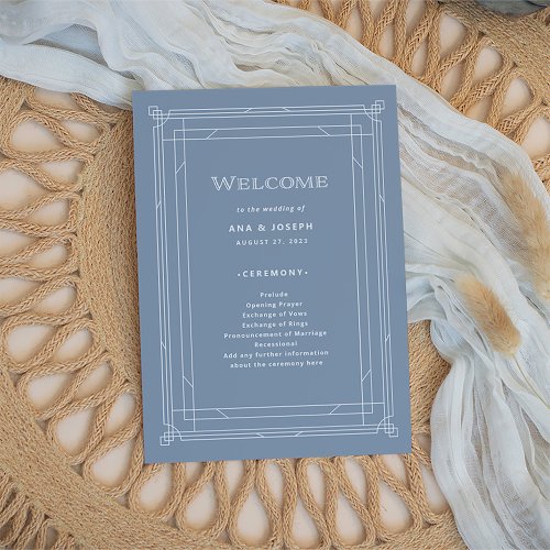 Modern Deco  Elegant Dusty Blue and White Wedding Program