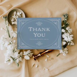 Modern Deco Elegant Dusty Blue and White Wedding Thank You Card