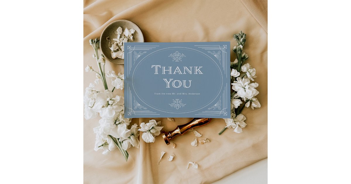 Modern Deco | Elegant Dusty Blue and White Wedding Thank You Card | Zazzle