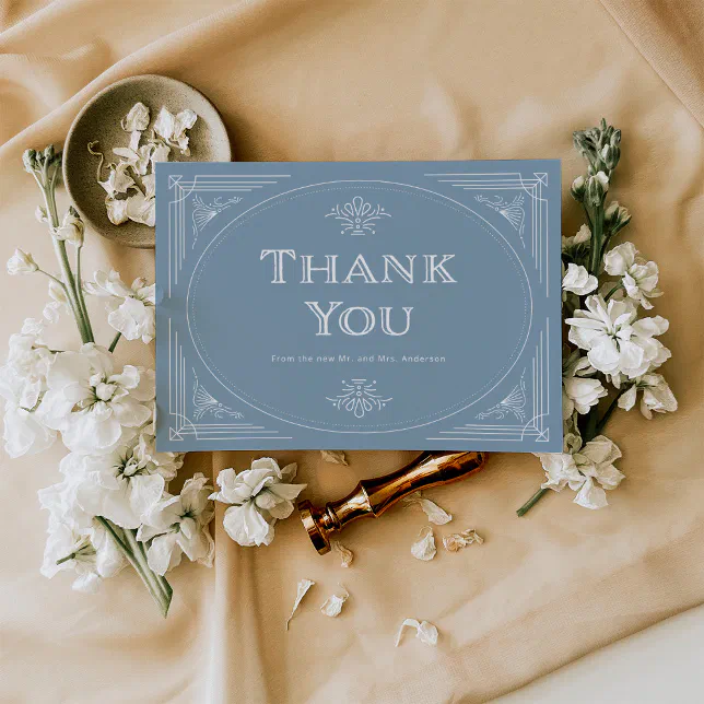 Modern Deco | Elegant Dusty Blue and White Wedding Thank You Card | Zazzle
