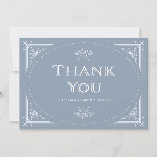 Modern Deco | Elegant Dusty Blue and White Wedding Thank You Card | Zazzle