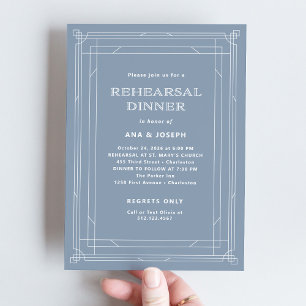 Modern Deco Elegant Dusty Blue Rehearsal Dinner Invitation