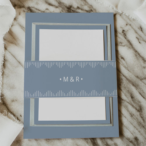 Modern Deco | Elegant Dusty Blue with Monograms Invitation Belly Band