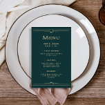 Modern Deco | Elegant Emerald Green Wedding Menu Flyer<br><div class="desc">This glamorous wedding menu features a modern spin on classic art deco. Ornate,  faux champagne gold look geometric borders and ornamentation decorate an elegant emerald green background for a dramatic,  vintage 1920's dinner menu look.</div>