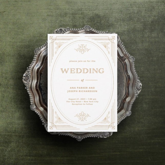 Modern Deco | Elegant Faux Gold and White Wedding Invitation