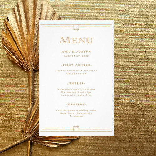 Modern Deco | Elegant Gold and White Wedding Menu