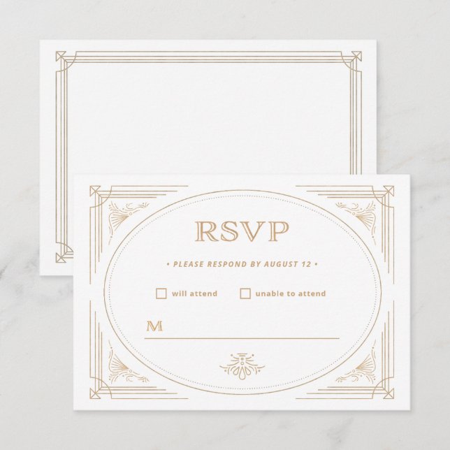 Modern Deco | Elegant Gold and White Wedding RSVP Card (Front/Back)