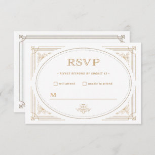 Modern Deco   Elegant Gold and White Wedding RSVP Card
