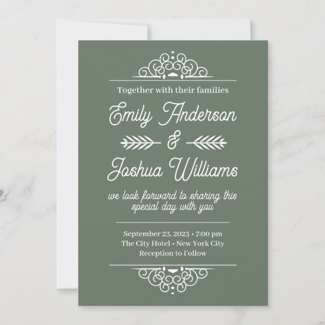 Modern Deco | Elegant green and White Wedding Invitation (Front)