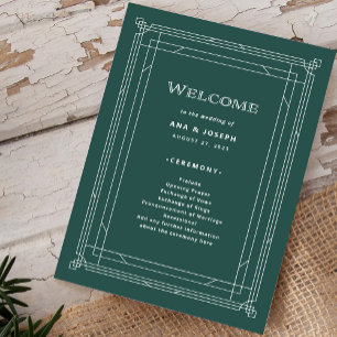 Modern Deco Elegant Holiday Green Wedding Program