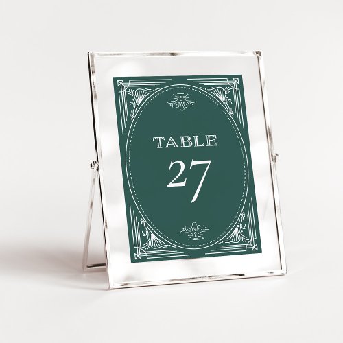 Modern Deco  Elegant Holiday Green Wedding Table Number