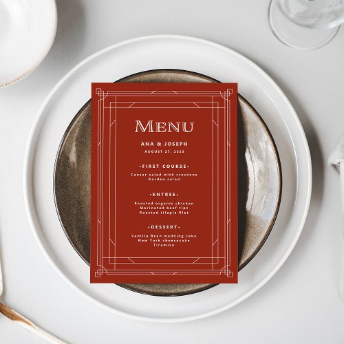 Modern Deco  Elegant Holiday Red Wedding Menu