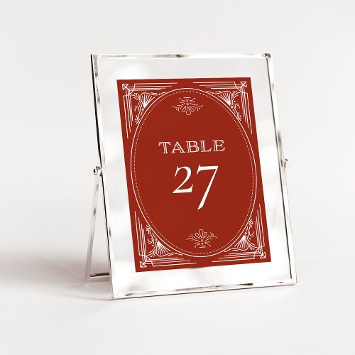 Modern Deco  Elegant Holiday Red Wedding Table Number