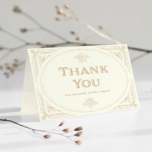 Modern Deco   Elegant Ivory and Gold Wedding Letterpress Thank You Card
