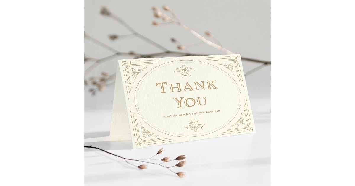 Modern Deco | Elegant Ivory and Gold Wedding Thank You Card | Zazzle