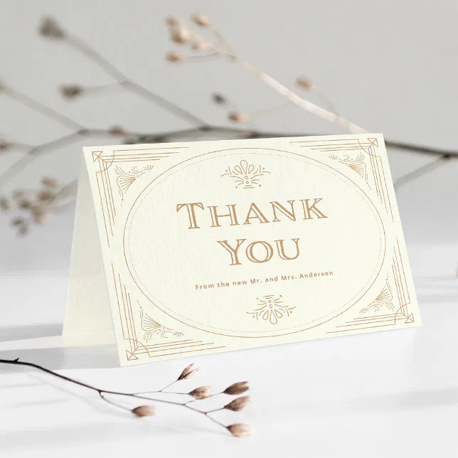 Modern Deco | Elegant Ivory and Gold Wedding Thank You Card | Zazzle