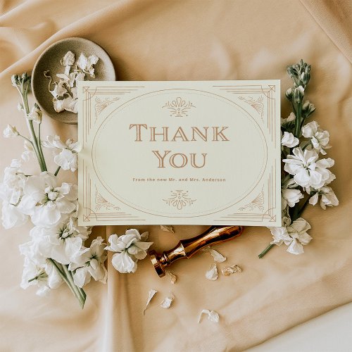 Modern Deco  Elegant Ivory and Gold Wedding Thank You Card