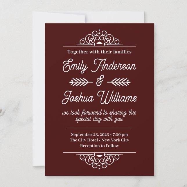 Modern Deco | Elegant Maroon and White Wedding Invitation (Front)