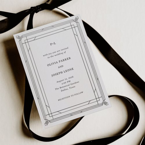Modern Deco | Elegant Monogram Wedding Letterpress Invitation