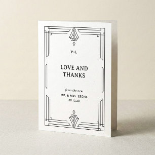 Modern Deco Elegant Monogram Wedding Letterpress Thank You Card